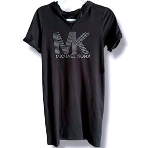 MK Michael Kors Hoodie Dress cover-up Rhinestone Logo Short Sleeve Casual XS